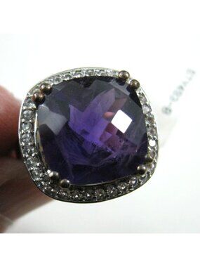 Sterling Silver 925 Purple Faceted Glass Ring Halo Cocktail Size 8 India